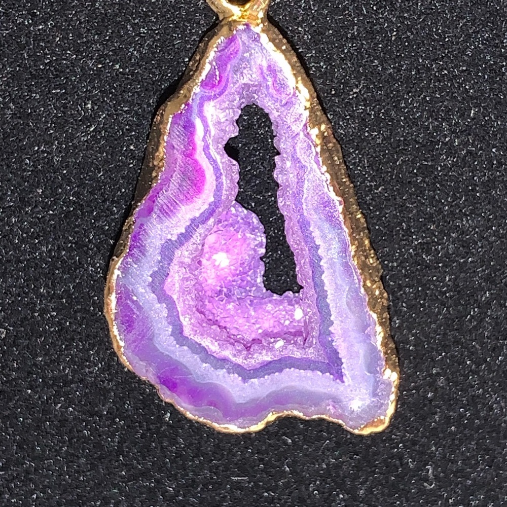 Purple Amethyst Geode Necklace with Gold Accents - Picture 2 of 2
